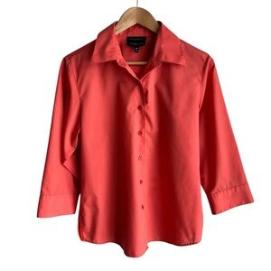 Foxcroft Wrinkle Free Shaped Blouse Sz 8 Pinky Orange Button Up Shirt Top Office